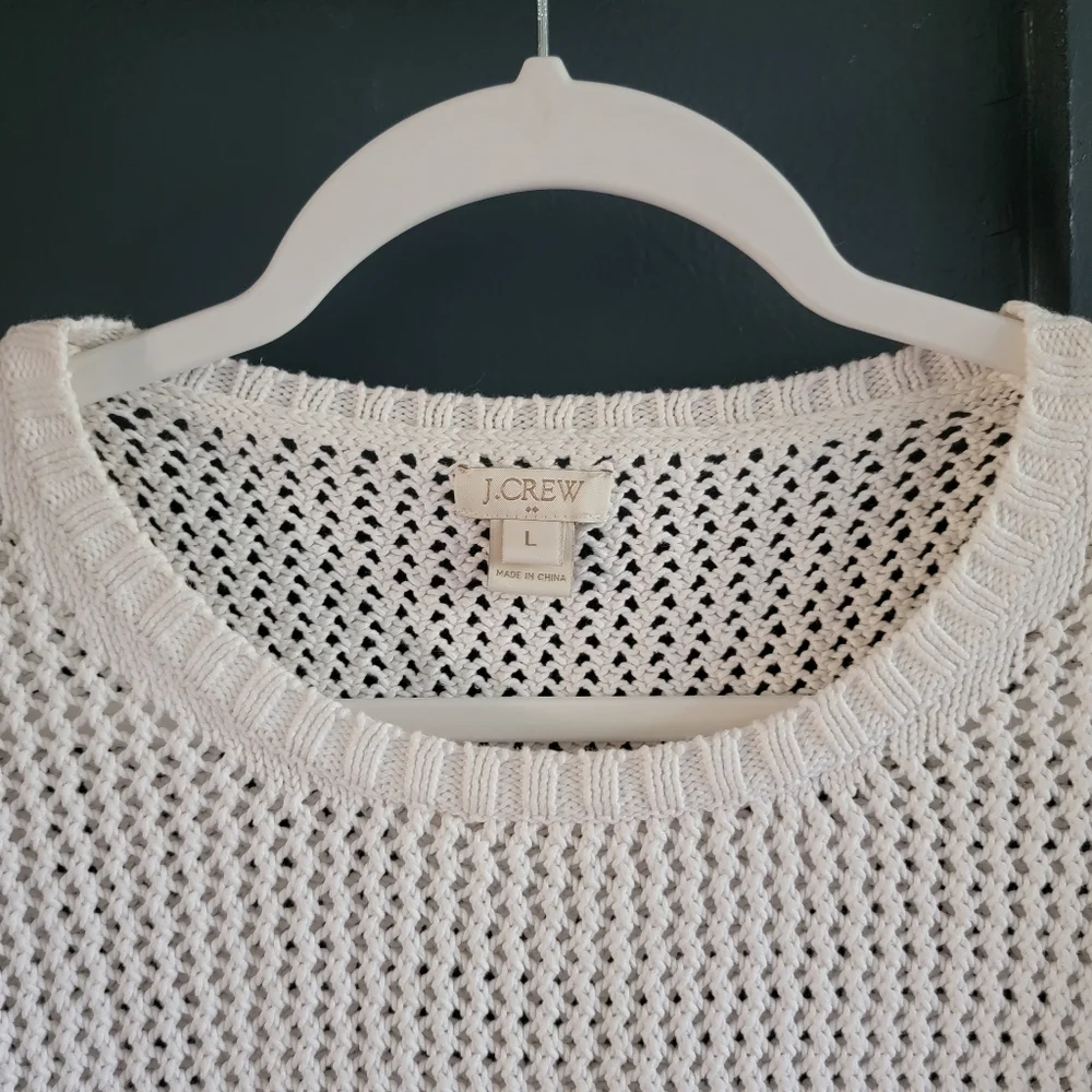 J. Crew 100% Cotton‎ Open Thick Knit Crochet Crew Neck Large Ivory Off-white